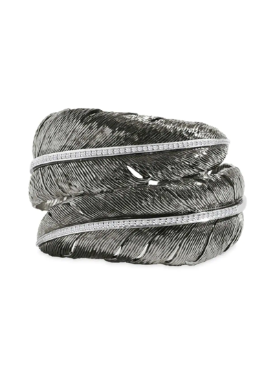 Michael Aram Women's Feather Black Rhodium-plate & Diamond Wraparound Cuff Bracelet
