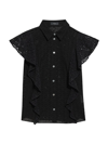 Theory Button-down Georgette Ruffle Top In Blk