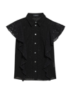 Theory Button-down Georgette Ruffle Top In Black