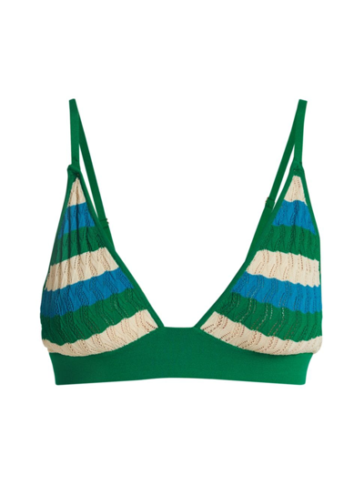 Dodo Bar Or Merry Striped Pointelle Knit Bralette In Turquoise