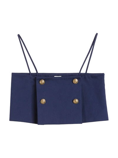 Rosie Assoulin Cropped Button-embellished Tank Top In Navy