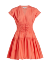 Derek Lam 10 Crosby Tora Ruched Drawstring Mini A-line Dress In Orange