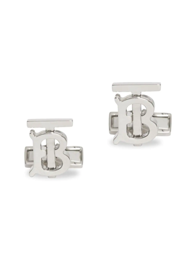 Burberry Palladium-plated Brass Monogram Cufflinks In Silver