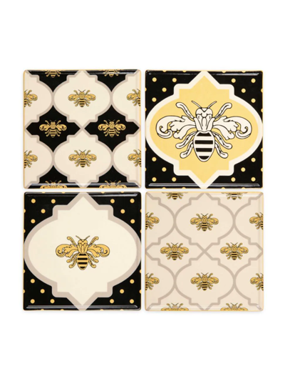 Mackenzie-childs Queen Bee Ceramic 4-piece Coaster Set