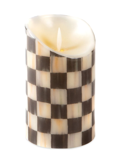 Mackenzie-childs Courtly Check Flicker Pillar Candle - 5" In Multi