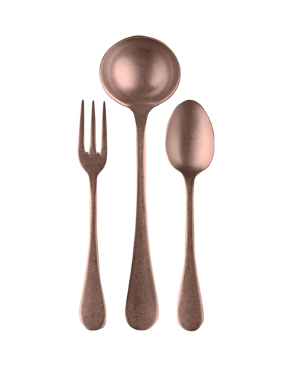 Mepra Vintage 3-piece Fork, Spoon, & Ladle Serving Set In Rose Gold