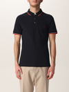 Fay Dark Blue Stretch Cotton Pique Polo Shirt In Blue