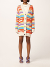 Msgm Striped Chunky Knit Cardigan In Multicolor