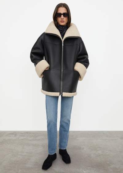 TOTÊME SIGNATURE SHEARLING JACKET BLACK/OFF-WHITE