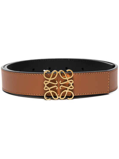 Loewe Anagram Reversible Leather Belt In Brown,black