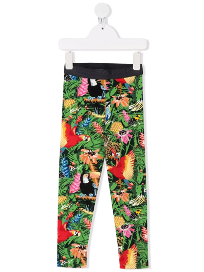 Kenzo Kids' 周身印花棉质平纹针织紧身裤 In Multicolor