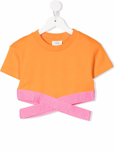 Fendi Kids' Cropped Short-sleeved T-shirt In Orange
