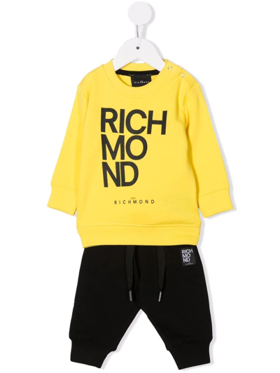 John Richmond Junior Babies' Two-tone Logo-print Tracksuit In Yellow
