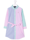 Polo Ralph Lauren Color Block Poplin Shirt Dress W/ Belt In Pink