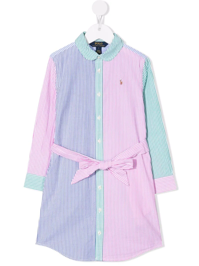 Ralph Lauren Kids' Colour Block Poplin Shirt Dress W/ Belt In Multicolor
