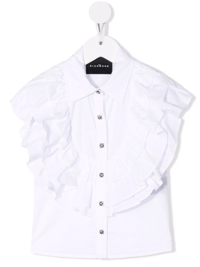 John Richmond Junior Teen Ruffle-trimmed Sleeveless Shirt In White