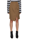 BALMAIN ASYMMETRIC THREE BUTTON WRAP EFFECT WOOL MIDI SKIRT