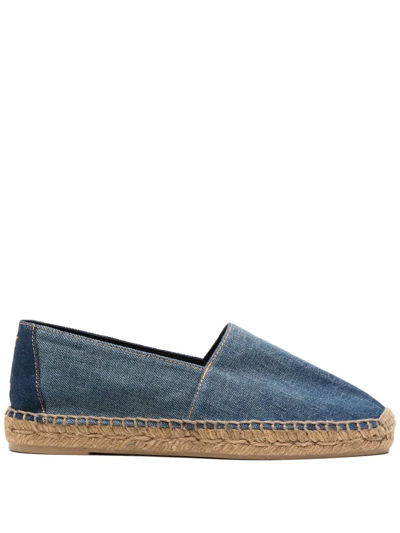 Saint Laurent Embroidered Logo Blue Denim Espadrillas