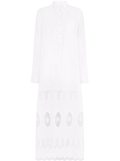Dolce & Gabbana Poplin & Lace Shirt Long Dress In Weiss