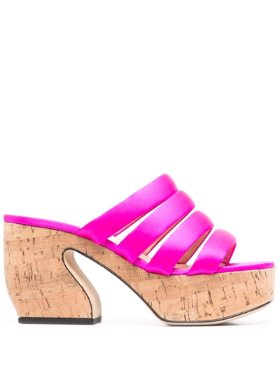 Si Rossi Cork Platform Open-toe Sandals In Fuchsia