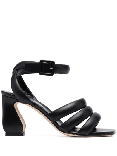 Si Rossi Triple-strap Leather Sandals In Black