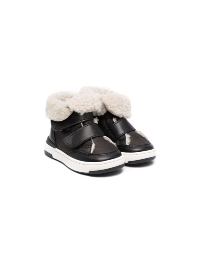 Montelpare Tradition Kids' Shearling-lined Touch-strap Trainers In Black