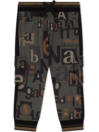 Dolce & Gabbana Kids' Typeface Logo Cargo Trousers In Green