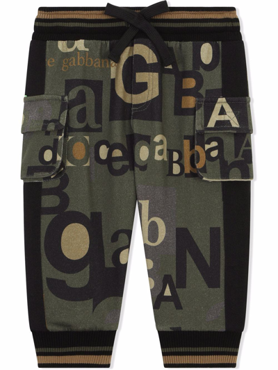 Dolce & Gabbana Babies' Jersey Jogging Trousers With Logo Print In Military