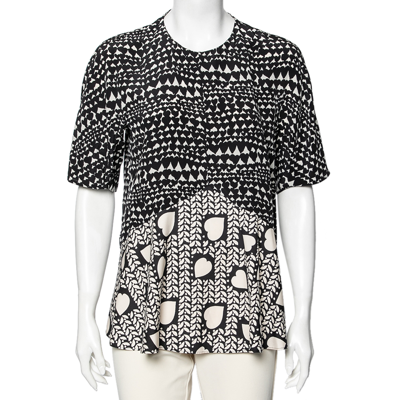 Pre-owned Stella Mccartney Monochrome Heart Printed Silk Flounce Top M In Black