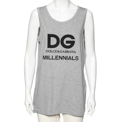 Pre-owned Dolce & Gabbana Grey Cotton Logo Printed Crewneck Tank Top M