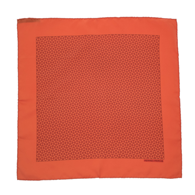 Pre-owned Hermes Orange Chaine D'ancre Silk Pocket Square
