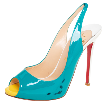 Pre-owned Christian Louboutin Tri-color Patent Leather Peep-toe Slingback Pumps Size 39 In White