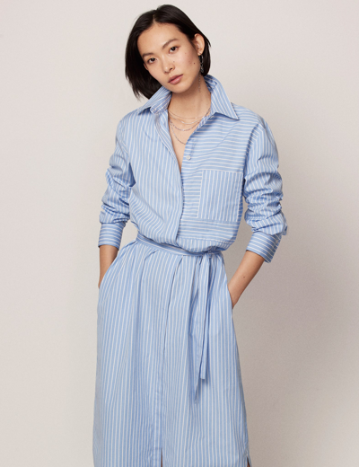Another Tomorrow Striped Organic Cotton-poplin Shirt Dress In Blue/white