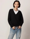 ANOTHER TOMORROW CASHMERE V NECK SWEATER,A122KT039-WS-BLKM