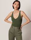 Another Tomorrow Deep V Tank Knit In Olive Green