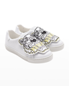 Kenzo Kid's Tiger Leather Low-top Sneakers, Toddler/kids In White