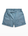 Polo Ralph Lauren Girl's Cotton Chambray Camp Shorts In Indigo Blu