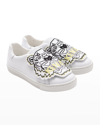Kenzo Kid's Tiger Leather Low-top Sneakers, Baby/toddlers In 10b-white