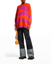 Jw Anderson Striped Patch Pocket Crew Neck Mohair-blend Wool Sweater In Pinkred