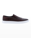 Robert Graham Men's Debossed Skull Leather Slip-on Sneakers In Wine