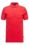 Hugo Boss Stretch-cotton Slim-fit Polo Shirt With Logo Patch- Red Men's Polo Shirts Size S