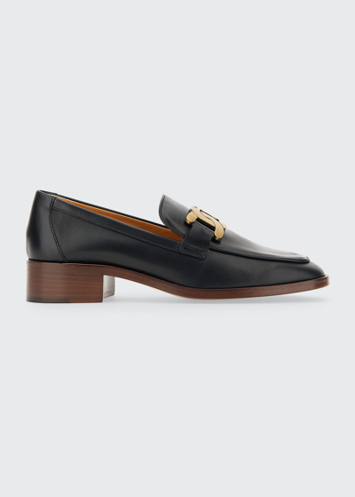 Tod's Kate Leather Chain Loafers In Black