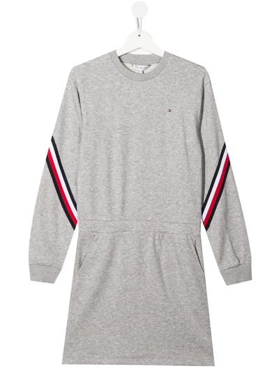 Tommy Hilfiger Junior Kids' Striped-trim Sweatshirt Dress In Grey