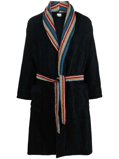 Paul Smith Stripe-lapels Cotton-towelling Dressing Gown In Blacks
