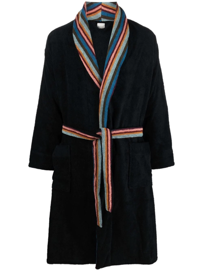 Paul Smith Stripe-lapels Cotton-towelling Dressing Gown In Black