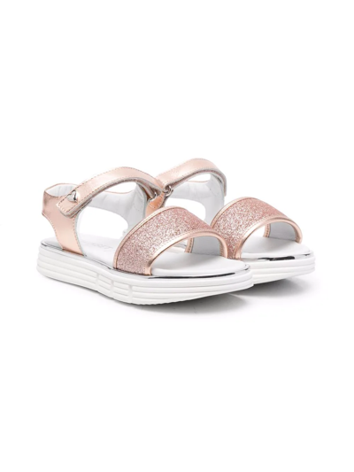 Twinset Kids' Glitter-detail Touch-strap Sandals In Pink