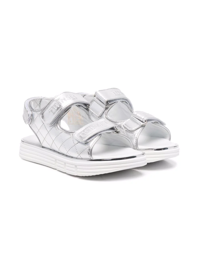 Twinset Kids' Metallic Touch-strap Fastening Sandals In Silver