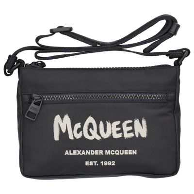 Alexander Mcqueen Unisex Shoulder Bag Graffiti Nylon In Black