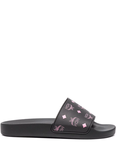 Mcm Color Splash Logo Pool Slides In Black