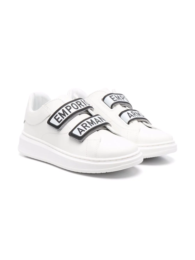 Emporio Armani Kids' Logo Print Strap Sneakers In White